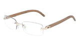Dapper Rimless Rectangular Metal & Faux Wood Eyeglasses / Clear Lens Sunglasses - Frames