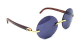 Diplomat Rimless Round Metal & Faux Wood Frame Retro Luxury Sunglasses