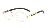 Scholar Luxury Round Oval Metal & Faux Wood Eyeglasses / Clear Lens Sunglasses