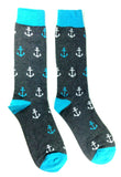 Fine Fit Casual Novelty Anchor Nautical Sailor Ship Boasting Pattern Knit Crew Socks