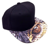 Black Sublimated Print Bill Strapback Hat