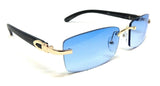 Dilettante Slim Rimless Rectangular Metal & Faux Wood Aviator Sunglasses