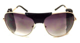 Retro Aviator Sunglasses w/ Faux Leather Bridge & Side Shields