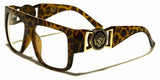 Kleo Square Gold Lion Head Medallion Buckle Retro Luxury Sunglasses / Eyeglasses w/ Clear Lenses
