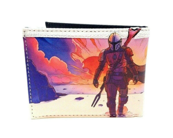 Star Wars The Mandalorian Logo Sublimated Graphic Print PU Faux Leather Men's Bifold Wallet