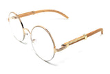 Luxe Professor Half Rim Round Metal & Faux Wood Eyeglasses / Clear Lens Sunglasses