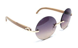 Diplomat Rimless Round Metal & Faux Wood Frame Retro Luxury Sunglasses