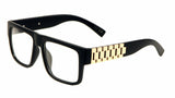 Watch Band Link Chain Square Luxury Sunglasses w/ Clear Lenses