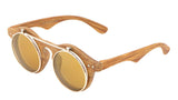 Round Flip Up Metal & Faux Wood Frame Steampunk Sunglasses