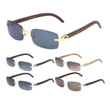 Dean Slim Rimless Rectangular Metal & Faux Wood Luxury Sunglasses