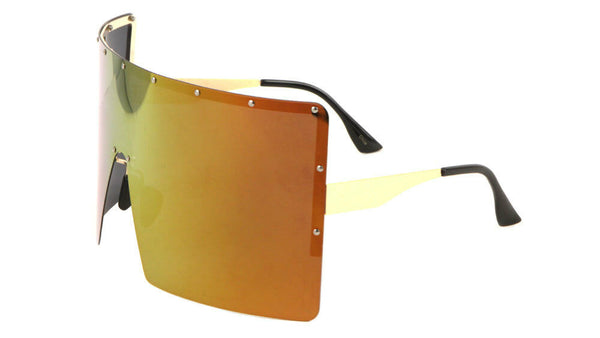 Flat Top XL Large Oversized One Piece Mono Lens Shield Wrap Around Sunglasses