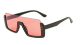 Oversized Semi Rimless Flat Top Shield Square Sunglasses