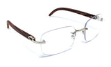 Dasher Rimless Square Metal & Faux Wood Eyeglasses / Clear Lens Luxury Sunglasses Frames
