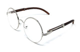 Luxe Professor Half Rim Round Metal & Faux Wood Eyeglasses / Clear Lens Sunglasses
