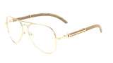 Maverick Metal & Faux Wood Aviator Eyeglasses / Clear Lens Sunglasses - Frames