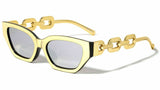 Womens Slim Cat Eye Gold Cuban Link Retro Sunglasses
