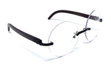 Luxe Diplomat Rimless Round Metal & Faux Wood Eyeglasses / Clear Lens Sunglasses