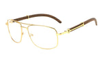Associate Metal & Faux Wood Aviator Eyeglasses / Clear Lens Luxury Sunglasses