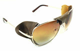 Retro Aviator Sunglasses w/ Faux Leather Bridge & Side Shields