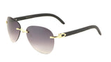 Marshal Rimless Metal & Faux Wood Luxury Aviator Sunglasses