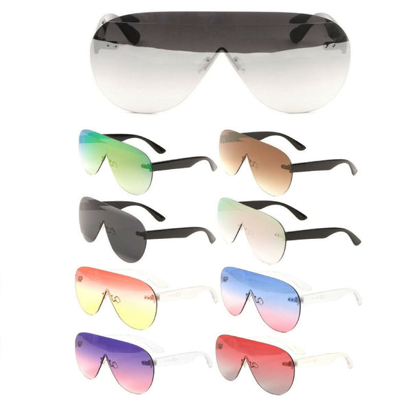 Disco Rimless Oversized Shield Mono One Piece Lens Futuristic Sunglasses