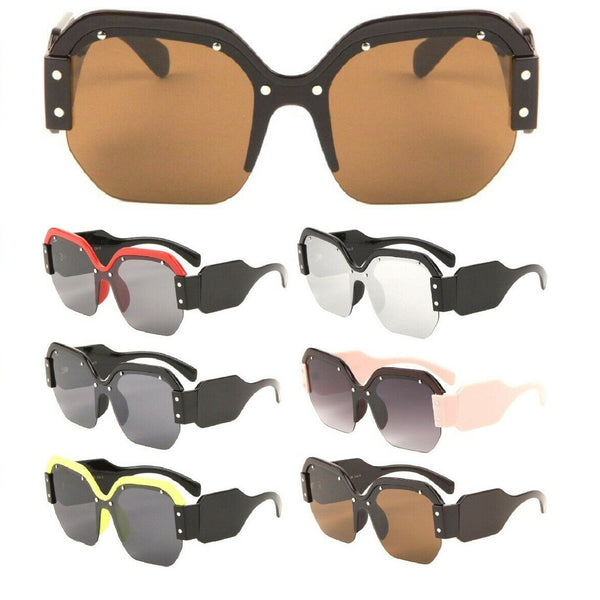 Oversized Women's Semi Rimless Shield Square Sunglasses