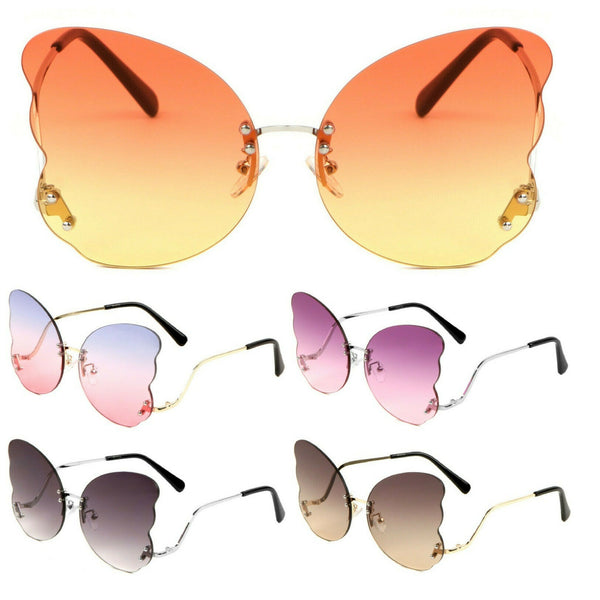 Womens Luxury Rimless Oversized Butterfly Wings Retro Sunglasses
