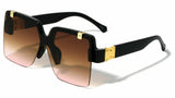 Grandiose Oversized Rimless Square Shield Flip Up Luxury Sunglasses