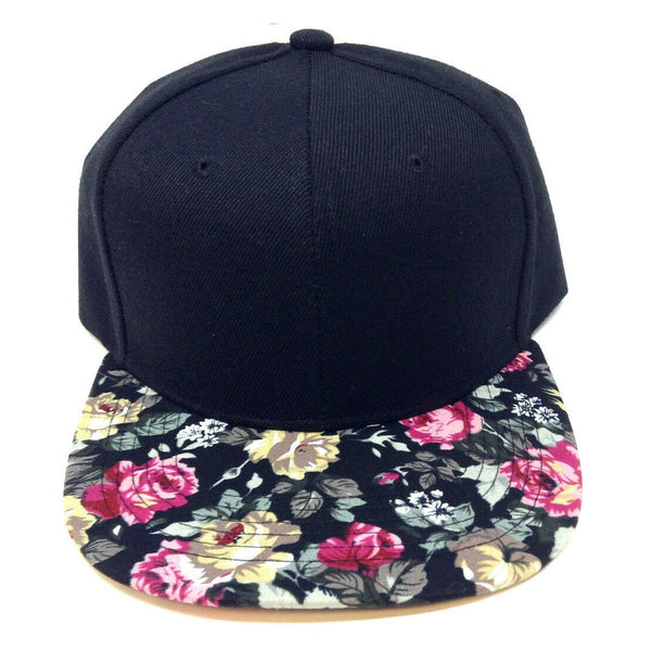 2 Tone Black Crown Flower Bill Snapback Hat Cap Floral Print