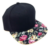2 Tone Black Crown Flower Bill Snapback Hat Cap Floral Print