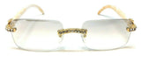 Dapper Slim Rimless Rectangular Rhinestone Metal & Faux Wood Luxury Sunglasses