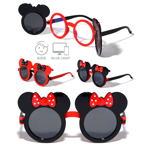 Kids Mouse Ears w/Bow Flip Out Black/Blue Light Blocking Lens Sunglasses