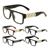 Watch Band Link Chain Square Luxury Sunglasses w/ Clear Lenses
