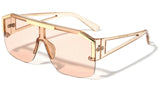 XL Oversized Luxury Semi Rimless One Piece Shield Lens Aviator Sunglasses