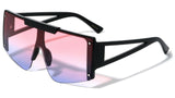 XL Oversized Luxury Flat Top Semi Rimless One Piece Shield Aviator Sunglasses