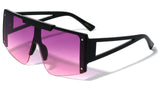 XL Oversized Luxury Flat Top Semi Rimless One Piece Shield Aviator Sunglasses