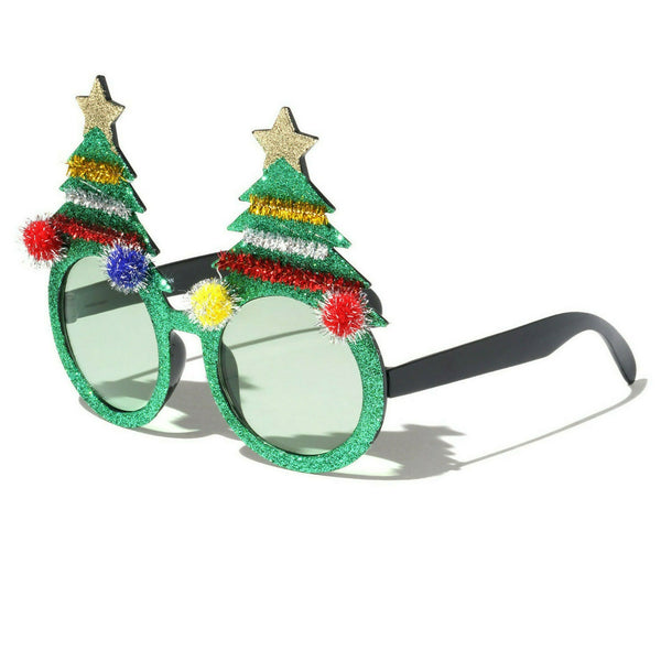 Merry Christmas Tree Oval Glitter Novelty Holiday Sunglasses
