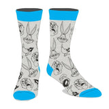 Looney Tunes Cartoon Character Faces All Over Print Knit Crew Socks