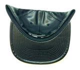 Solid Black Faux Leather Flat Bill Snapback