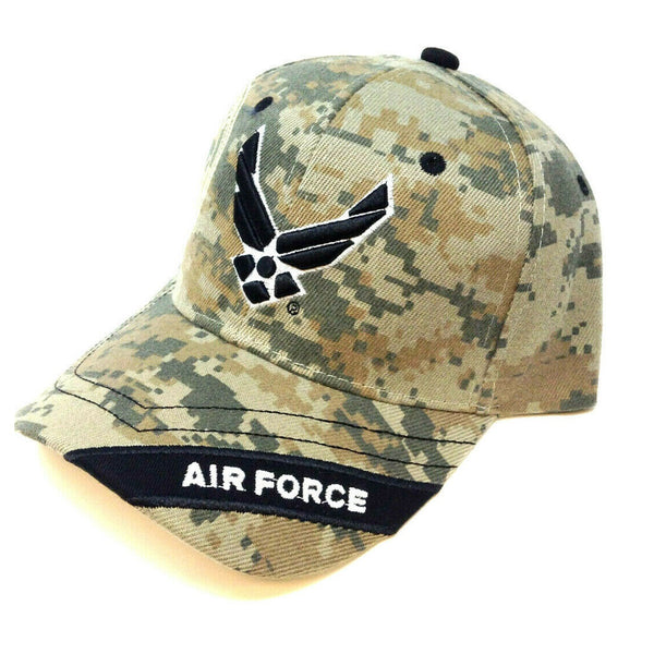 United States Air Force 3D Wings Logo Stripe Digital Camo Adjustable Hat