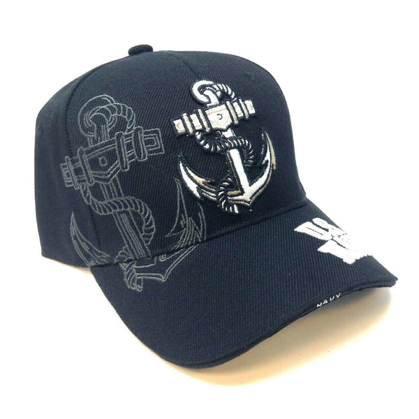 United States Navy Black 3D Anchor Logo Adjustable Hat