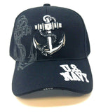United States Navy Black 3D Anchor Logo Adjustable Hat