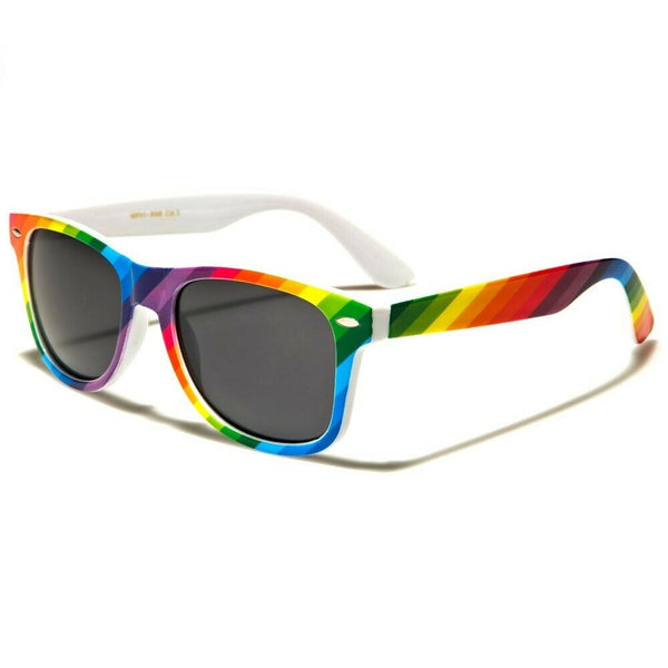 White Rainbow Striped Print Pride Classic Square Sunglasses