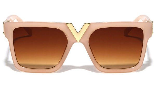 Gold V Trendy Luxury Square Retro Classic Casual Fancy Aviator Sunglasses