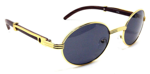 Galant Luxury Oval Metal & Faux Wood Sunglasses