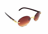 Maestro Rimless Oval Metal & Faux Wood / Marble Frame Sunglasses