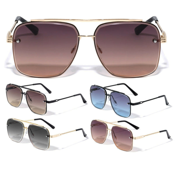 Luxury Beveled Square Lenses Metal Aviator Sunglasses