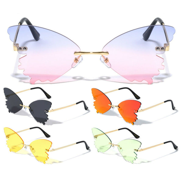 Rimless Butterfly Wings Shaped Lenses Retro Luxury Sunglasses