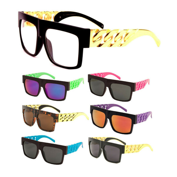 Oversized Flat Top Square Chain Arms Hip Hop Sunglasses