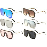 Techno Flat Top One Piece Lens Retro Shield Aviator Sunglasses